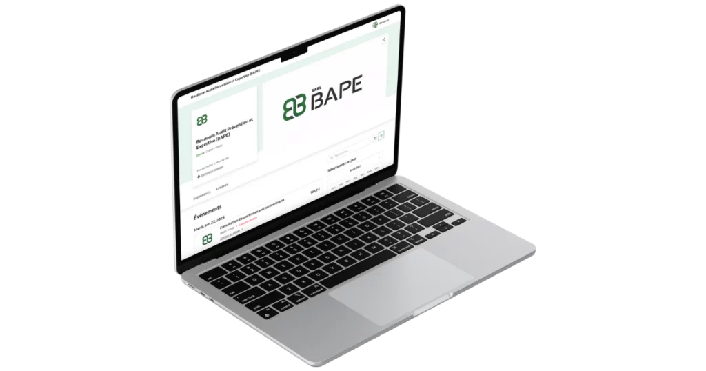 ordinateur portable avec page ouverte sur le site Reservio, site de réservation en ligne pour les formations et autres prestations de BAPE, spécialisé dans la gestion des risques